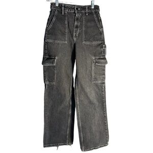 Social Tourist Black high waist Cargo Carpenter wide leg Jeans Sz 26